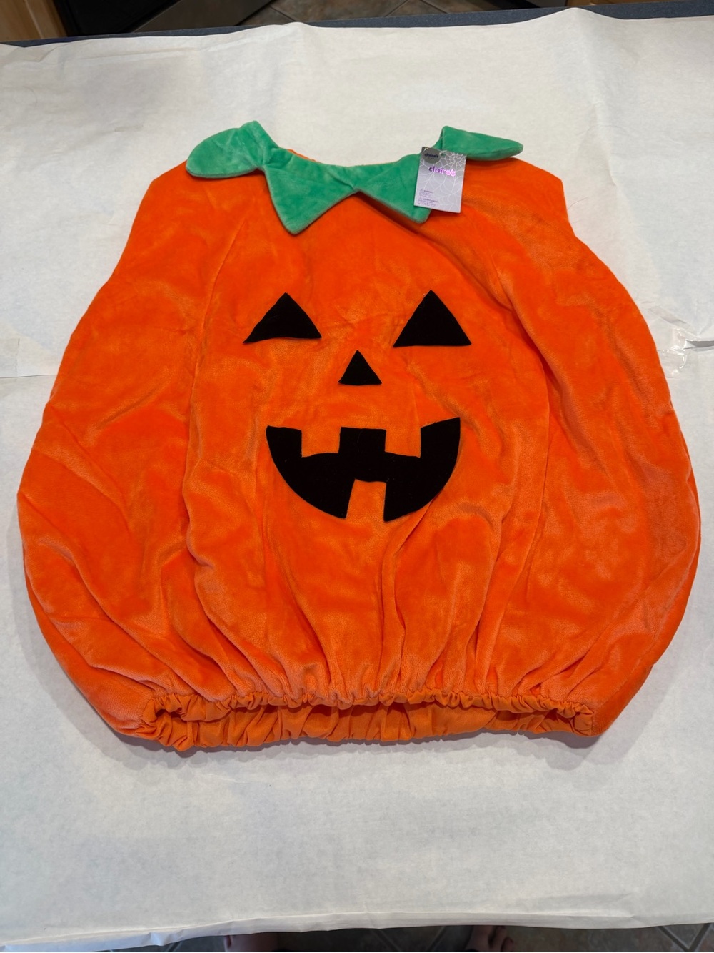 Claire's Orange Pumpkin Jack-O'-Lantern Kids Costume with Green Leaf Collar